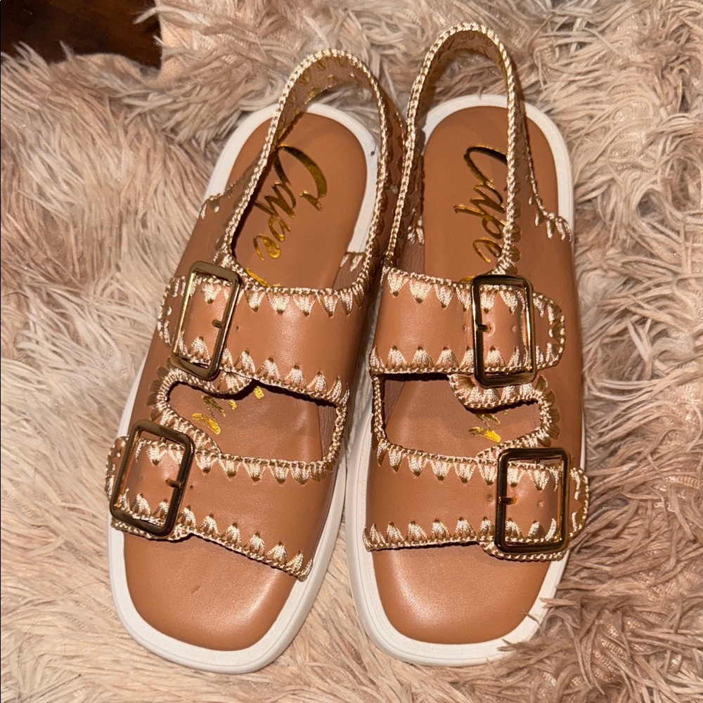 Cape Robbin Tan Sandals with Buckles